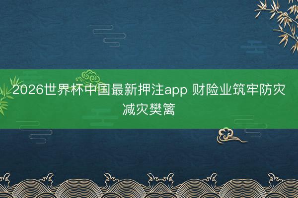2026世界杯中国最新押注app 财险业筑牢防灾减灾樊篱