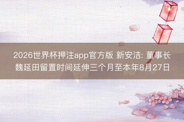2026世界杯押注app官方版 新安洁: 董事长魏延田留置时间延伸三个月至本年8月27日