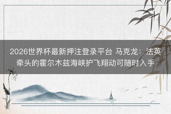 2026世界杯最新押注登录平台 马克龙：法英牵头的霍尔木兹海峡护飞翔动可随时入手